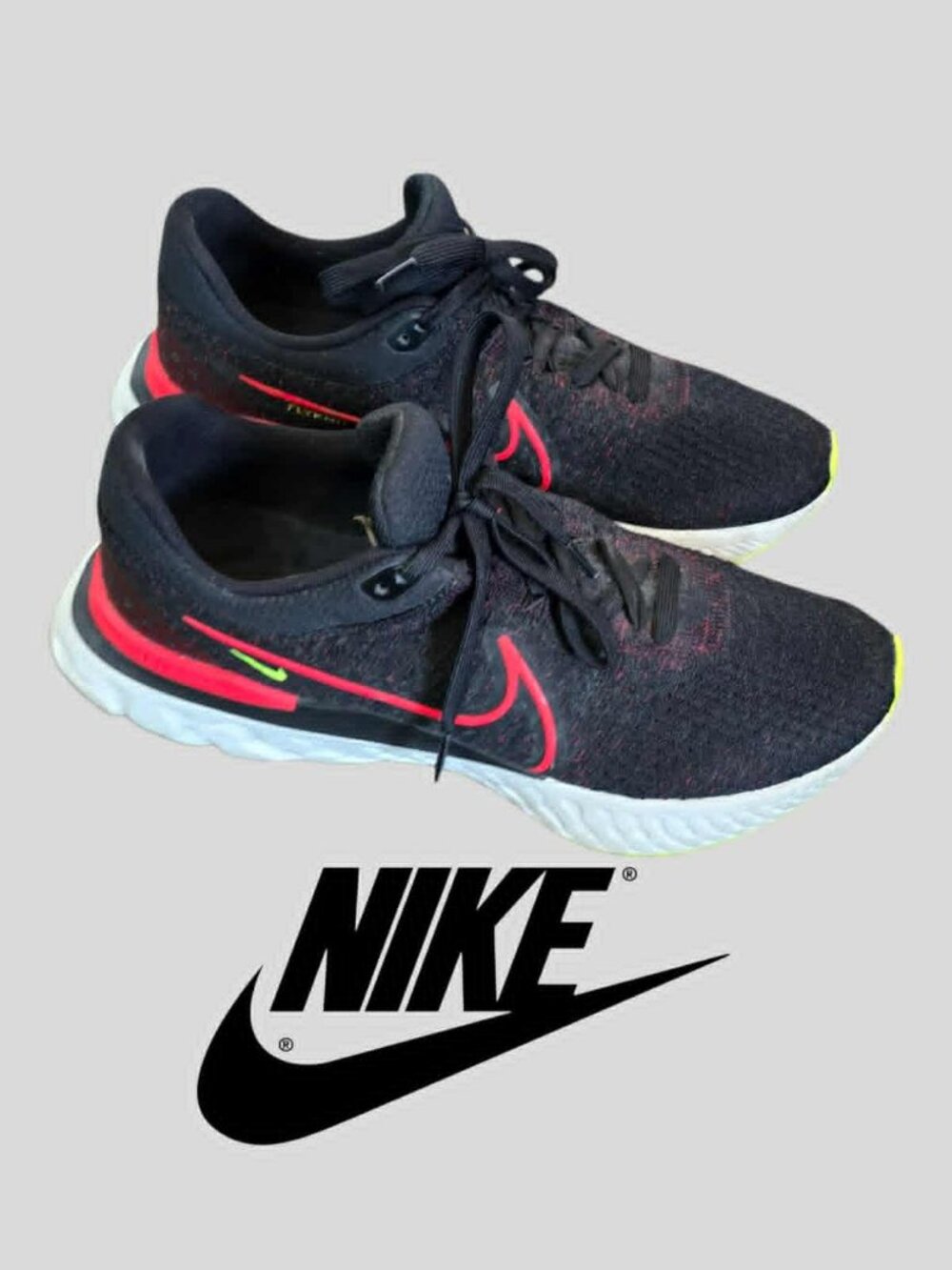 Nike React Infinity Run Flyknit 3 Sneakers Casual Lace Up Black Shoes  Mens 12